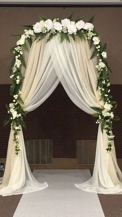 Wedding Wedding Arches Alternatives, Round Wedding Arch With Fabric, Inexpensive Centerpieces Wedding, Arch Drapery Wedding, Vintage Wedding Ceremony Decorations, Wedding Arch Diy, Vintage Wedding Ceremony, Church Wedding Decorations, Wedding Arch Flowers