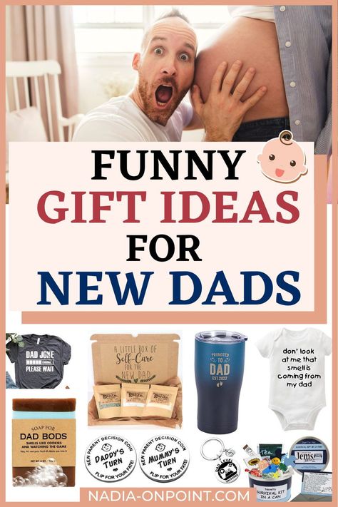 Gift Ideas for Men! Here are some funny gift ideas for new dad. They'll make the perfect gifts for new dads. Funny, sentimental and unique! Gifts for dad of new baby | Gifts or new dad from wife | New Dad Gifts. #newdad #funny #gifts Baby Shower Gifts For Men, 1st Time Dad Gifts, Gifts For Dads To Be, Baby Shower For Dad To Be, Daddy To Be Gift Ideas, First Time Parents Gifts, First Time Dad Gift Ideas, Dad To Be Gift Ideas, Father To Be Gift Ideas