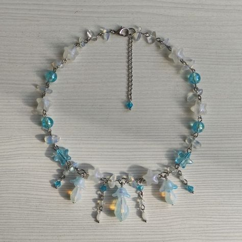 Cute Jewelry, Starfish, Opal, Beaded Necklace, Bubbles, Pastel, Glass, Blue