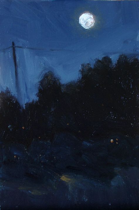 4x6 oil on linen nocturne painting. Blue Vintage Painting, Dark Night Sky Painting, Night Sky Oil Painting, Nocturne Paintings, Dark Blue Painting, Cold Painting, Blue Oil Painting, 1 Million Subscribers, Ethereal Blue