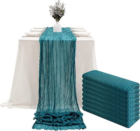 Amazon.com: DOLOPL 8PCS Teal Cheesecloth Table Runner Bulk 13.3ft Boho Gauze Cheese Cloth Table Runner Rustic Sheer Runner 160inch Long for Wedding Bridal Baby Shower Birthday Party Cake Table Decorations : Home & Kitchen Cheese Cloth Table Runner, Table Runner For Wedding, Cloth Table Runner, Arbor Decor, Party Cake Table, Cheesecloth Table Runner, Wedding Party Table Decorations, Boho Table Runner, Long Table Runner