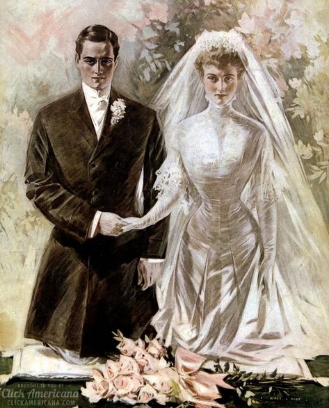 Beautiful vintage wedding dresses from the early 1900s - #weddings #weddingdresses #vintageweddings #vintagebrides #bridal #bridalgowns #weddinggowns #1900s #clickamericana #vintageweddingdresses Edwardian Wedding, Ladies Home Journal, Victorian Couple, Journal Magazine, Home Journal, Wedding Painting, Victorian Wedding, Illustration Vintage, Journal Cover