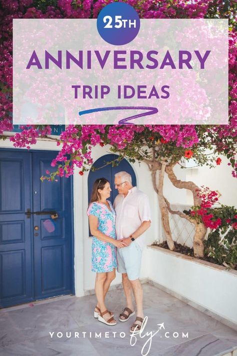 Celebrate your silver anniversary in style! From romantic beach resorts to exclusive estates, try one of these 25th anniversary trip ideas. 25th Anniversary Vacation Ideas, 25th Anniversary Trip Ideas, 20th Anniversary Trip Ideas, 25 Anniversary Ideas, Ideas For 25th Wedding Anniversary, 25th Anniversary Ideas, Anniversary Trip Ideas, Romantic Anniversary Trips, 25 Wedding Anniversary