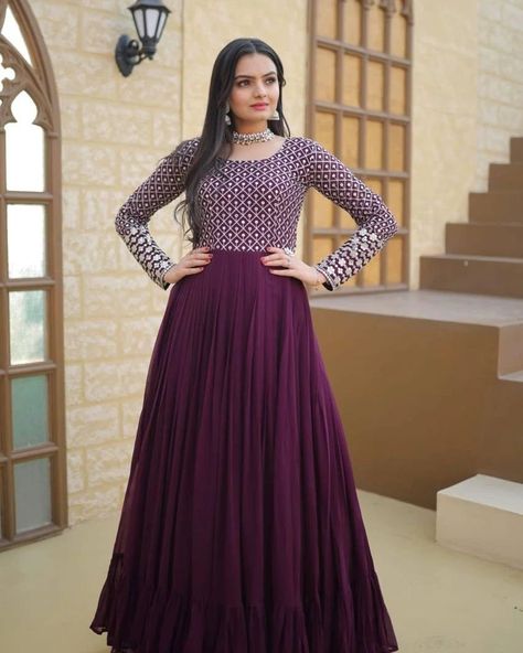 🤳🏻 *PREMIUM READYMADE GOWN COLLECTIONS.*💃🏻 *#GOWNLOVE* 💕 💗 *Faux Blooming gown with Sequins-Multi Embroidered Work, It looks graceful for women, it Designed to flatter all body types, gowns for women combine the best parts of western and Indian wear into one stunning ensemble.* 💝 *Code:- LW-9122* 👉🏻 *GOWN :-*👇🏻 👉🏻 *FABRIC & WORK :-* Faux Blooming With Sequins-Multi & Zari Embroidered Work 👉🏻 *SIZE :-* S(36''),M(38''),L(40''), XL(42''),XXL(44'') 👉🏻 *LENGTH :-* 56 INCH 👉🏻 *FLAIR :-* 7 MTR... Pastel, Full Sleeves Dress, Reception Gown, Eid Outfits, Eid Dresses, Traditional Indian Outfits, Party Kleidung, Ladies Gown, Indian Outfit