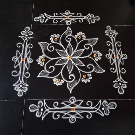 Telugu Rangoli Designs, Short Rangoli, Simple Rangoli Designs With Dots, Muggulu Design Simple, Border Kolam, Simple Art Designs, Daily Muggulu, Rangoli Designs For Competition, Easy Muggulu