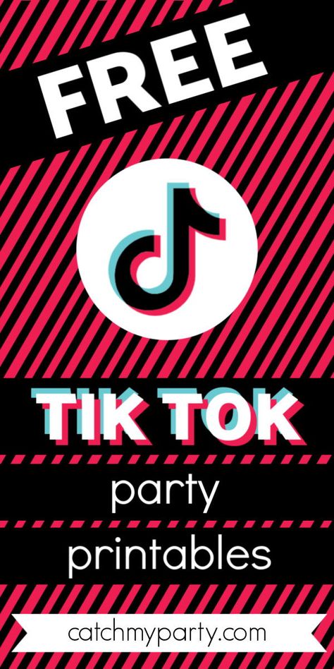 if you love Tik Tok as much as we do then you don't want to miss these FREE TikTok party printables to decorate your party. We've got your party decorations covered so scroll down and enjoy! See more party ideas and share yours at CatchMyParty.com #catchmyparty #partyideas #tiktok #freetiktokprintables #tiktokpartydecorations Tik Tok Birthday Party Decorations, Tik Tok Invitation Template Free, Tiktok Birthday Party Ideas Diy, Tik Tok Party Ideas Decorations, Tiktok Party Invitations, Tiktok Decoration Party, Diy Tik Tok Party Decor, Tik Tok Birthday Party Ideas Diy, Tik Tok Party Invitations