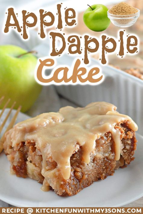 The Apple Dapple Cake is a Fall favorite with fresh diced apples, warm spices and a delicious buttery brown sugar glaze. Golden Delicious Apple Recipes Simple, Apple Dapple Cake, Apple Dapple, Apple Cake Recipe Easy, Apple Recipes Easy, Brown Sugar Glaze, Apple Cobbler, Apple Dessert Recipes, Apple Season