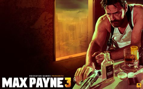 Max Payne 3 - This picture shows Max at his lowest and has a backdrop of his new home, San Paulo. This picture immediately introduces players to the new Max, one full of hatred, hopelessness and narcotics. This makes the player feel as if they have nothing to lose when playing as they are playing the the lowest point they could be at, in a city that is brutal as the picture shows. Although using brighter colors than most current games, a dingy yellow tint keeps the essence of the game dark. Max Payne 3, Max Payne, Third Person Shooter, Rockstar Games, Movie Wallpapers, Dramatic Play, Video Game Characters, Video Game Art, Game Artwork