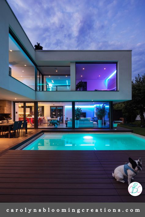 Colored Led Lights, Electric House, Expensive Houses, Luxury Homes Dream Houses, House Layouts, Residential Architecture, Led Strip Lighting, Led Strip, Modern House Design