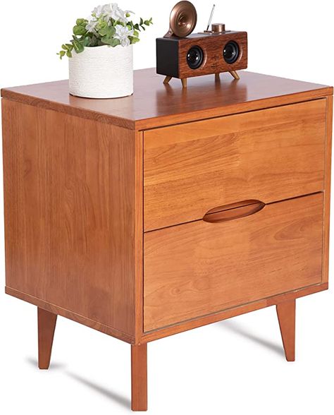 Amazon.com: Mid Century Modern Grooved Handle Wood Nightstands Side Table Bedroom Storage Drawer and Shelf Bedside End Table, 2 Drawer : Home & Kitchen Stylish Nightstand, Tall Bedside Table, Side Table Bedroom, Wood Nightstands, Mid Century Bedside, Mid Century Modern Wood, Wood Bedside Table, Side Tables Bedroom, Decoration Styles