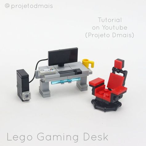 How to build a lego gaming desk (video tutorial on youtube) by Projeto Dmais Lego Gamer Room, Cool Lego Furniture, Lego Creative Builds, Lego Gaming Room, Lego Furniture Instructions, Cool Lego Ideas To Build Easy, Lego Dresser, Lego Build Ideas, Lego Moc Ideas