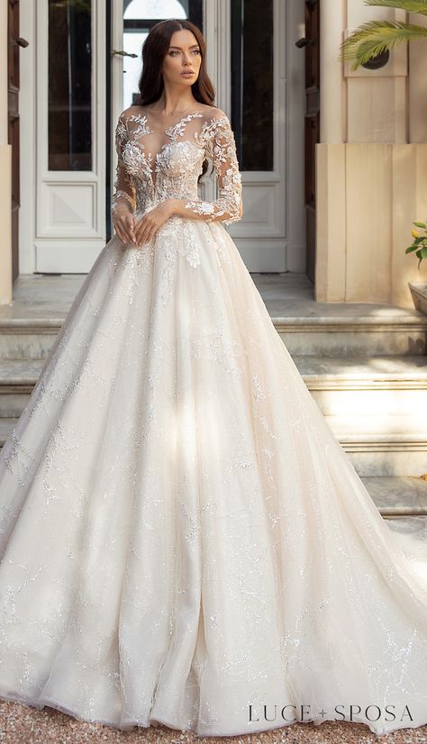 Glamorous Wedding Gowns, Italy Wedding Dress, Sheer Wedding Dress, Sorrento Italy, Celebrity Wedding, Glamorous Wedding, Wedding Dress Trends, Long Sleeve Wedding, Wedding Dress Sleeves