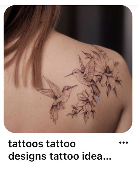 Hummingbird Outline Tattoo, Hummingbird Outline, Hummingbird Tattoo Black, Hummingbird Flower Tattoos, Bird Shoulder Tattoos, Bird Tattoos For Women, Vogel Tattoo, Floral Tattoo Shoulder, Remembrance Tattoos