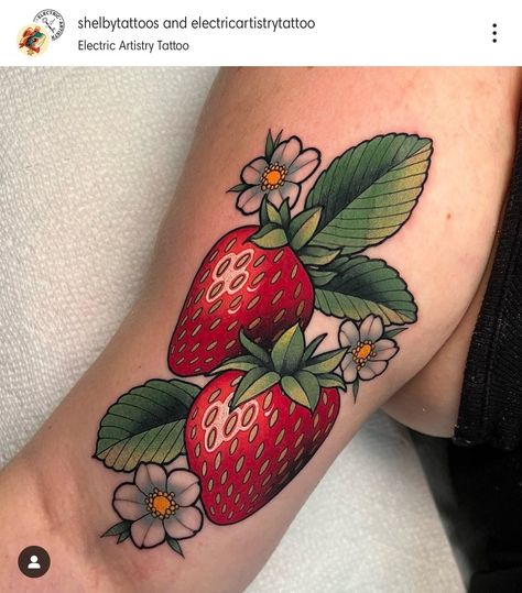 Strawberry And Bee Tattoo, Neo Trad Strawberry Tattoo, Neo Traditional Ladybug Tattoo, Neo Traditional Bug Tattoo, Neo Traditional Insect Tattoo, Traditional Tattoos Strawberry, Strawberry Tattoo, Fruit Tattoo, Lady Bug Tattoo