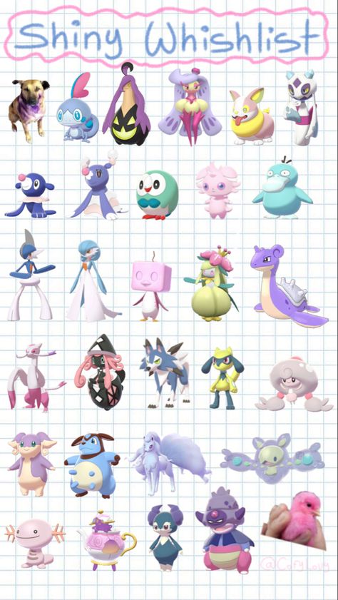 All Pokemon Trainers, Cute Shiny Pokemon, Pokemon Body Base, Pokemon Oc Pokemon, Pink Shiny Pokemon, Pokemon Go Aesthetic, Morelull Pokemon, Girly Pokemon, Coolest Pokemon