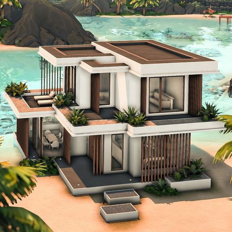 Modern Sulani Beach house 🌊☀️ | noCC 🛠️ Packs used: EP: Island Living, Eco lifestyle Kits: Desert Luxe 🏷️: @ea @thesims #sccregram… | Instagram Back Of The House Ideas, Morden Beach House, Sims 4 Modern Eco House, Modern Sulani House Sims 4, Sims 4 Houses 2 Story, Sims Houses Modern, Sims Beach House Ideas, Modern Beach House Layout, Modern Beach House Sims 4