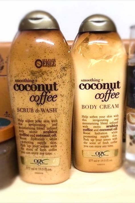 Coconut Coffee Scrub And Wash, Coconut Coffee Body Wash, Ogx Coffee, Hygiene Aesthetic, Skin Glow Tips, Body Wash For Dry Skin, Coconut Products, Coffee Coconut, Coconut Oil Coffee