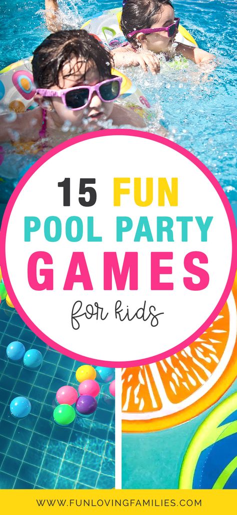 Want to give the kids a pool party they’ll never forget this summer? Today we’re sharing 15 totally fun pool games for kids that all ages will love. #pool #poolgames #poolparty #kidsactivities #activities #parenting #games #funforkids Fun Pool Party Games, Pool Party Games For Kids, Pool Games For Kids, Pool Party Activities, Fun Pool Games, Crazy Pool, Lake Games, Swimming Pool Games, Pool Party Games