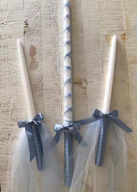 Orthodox Baptism Candle, Orthodox Wedding Candles, Greek Wedding Candles, White Taper Candles, Orthodox Candles, Baptism Candles, Greek Orthodox Baptism, Hand Carved Candles, Candle Ribbon