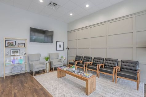 dental medical office design — studiogale Office Lobby Design Waiting Area, Waiting Room Design Medical, Medical Center Interior, Aesthetic Clinic Interior, Dental Office Waiting Room, Cardiac Rehab, Office Lobby Design, Dental Wall Art, Doctor Office Design