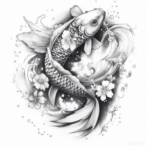 Lion And Koi Fish Tattoo, Coi Tattoo Women, Large Koi Fish Tattoo, Realistic Koi Fish Tattoo, Koy Fish Tattoo Ideas, Tattoo Sleeve Template, Coy Tattoo, Koi Carp Tattoo, Koi Fish Drawing Tattoo