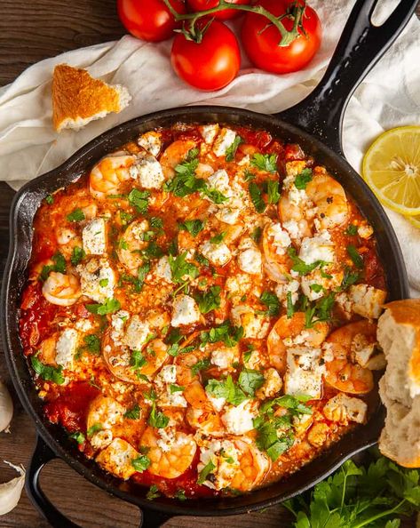 Prawn Saganaki, Shrimp With Feta, Saganaki Recipe, Greek Shrimp, Tomatoes And Feta, Greek Dinners, Salad With Feta, Shrimp Appetizers, Prawn Recipes