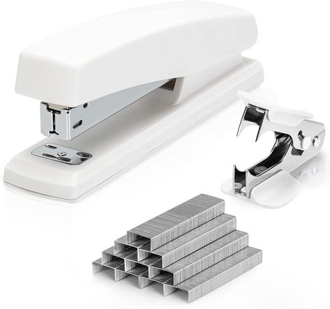 Deli Stapler, Desktop Stapler, Office Stapler, 25 Sheet Capacity, Includes 1000 Staples and Staple Remover, White Office Desk Set, Correction Tapes, Staple Remover, Pencil Sharpeners, Fine Writing Instruments, Classic Office, Desk Accessories Office, Office Desktop, Cool Store