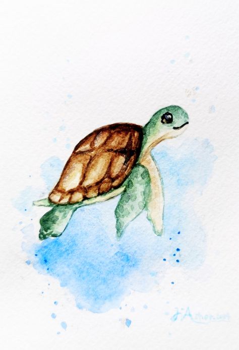 Watercolor Outlines Printable, Sea Turtle Illustration, Turtle Watercolor, Abstract Art Painting Diy, Watercolor Drawing, Painting Class, Watercolor Animals, Watercolor Cards, Original Watercolor Painting