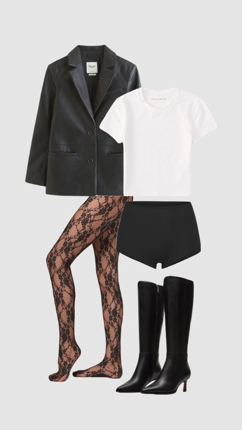 Shorts With Tights Outfit, Lace Tights Outfit, Mini Shorts Outfit, Winter Shorts Outfits, Lace Short Outfits, Black Shorts Outfit, Black Tights Outfit, Tights Outfits, Mini Outfit