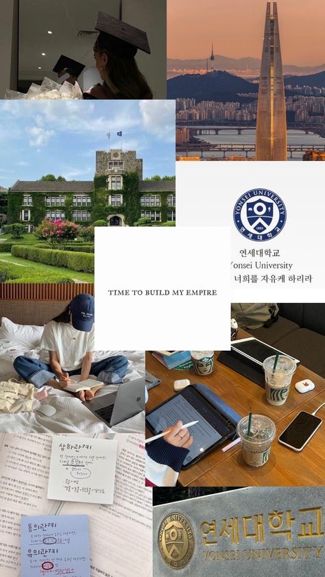 Yonsei university study motivation, 연세 대학교, Korea university, study aesthetics, vision board, mindset, mind map, inspiration Foreign University Aesthetic, South Korea Study Abroad, South Korea Vision Board, Korea Study Motivation, Gks Scholarship Aesthetic, Study In Korea Aesthetic, Dream University Vision Board, Yonsei University Aesthetic Wallpaper, University Life Aesthetic Korea