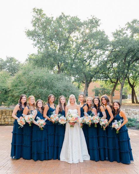 Trendy navy blue wedding #wswedding #dfwwedding⁠ #weddinginspo #weddinginspiration ⁠ Navy Blue Summer Wedding, Navy Wedding Party, Navy Blue Bridal Party, Navy Bridal Party, Navy Bridal Parties, Navy Wedding Colors, Navy Blue Bridesmaids, Dfw Wedding, Blue Bridal