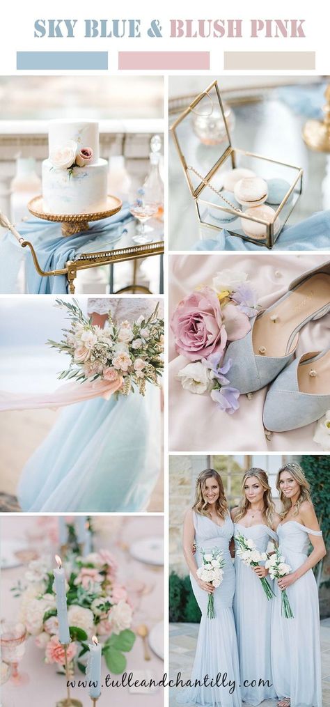 Sky Blue Wedding Color Schemes, Sky Blue And Blush Pink Wedding, Wedding Theme Pink And Blue, Sky Blue And Pink Wedding Theme, Sky Blue Wedding Theme Color Schemes, Sky Blue And Pink Wedding, Wedding Colour Schemes Spring, Light Blue And Pink Wedding, Sky Blue Wedding Theme