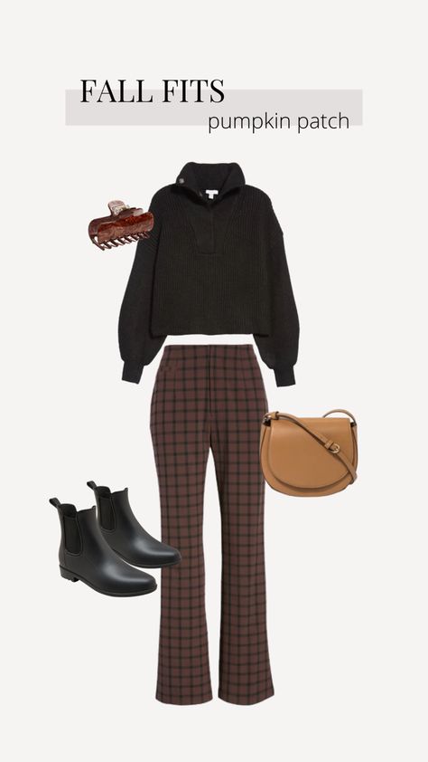 Black Sweater Quarter Zip, Plaid Pants, Chelsea Boots, Crossbody Black Plaid Pants Outfit, Minimalism Outfit, Black Plaid Pants, Plaid Pants Outfit, Chelsea Rain Boots, Spring Capsule Wardrobe, Summer Beach Outfit, Flat Lays, Fall Fits