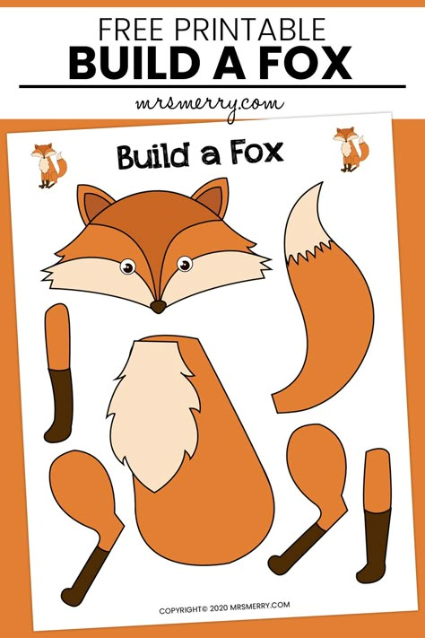 Looking for an easy indoor craft for kids? Our build a fox activity is free and an easy diy animal craft for kids of many ages. A great preschool art project. Remote learning? Print this out and share for home schooling art project. #teacherresources #indooractivitiesforkids #indooractivitieswithkids #kindergartenprojects #preschoolprojects #craftsforkids #animalcrafts #foxcrafts #rainydayactivity #homeschool #remoteschool #foxtemplate Fox Preschool Activities, Fox Activities For Preschoolers, Fox Activities For Kids, Fox Crafts For Kids, Fox Activities, Forest Animal Crafts, Free Kids Activities, Fox Craft, Kindergarten Art Activities