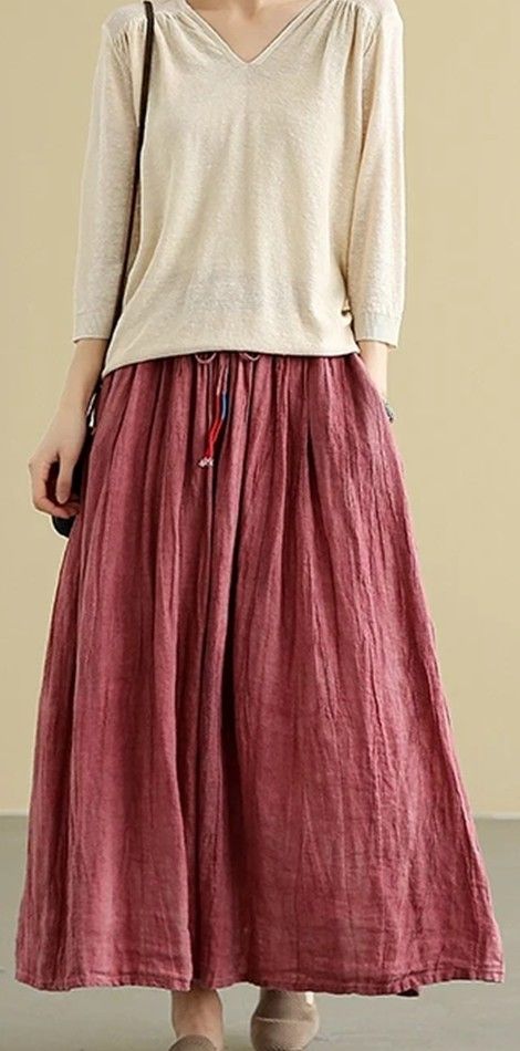 Casual linen loose fitting Women's Skirts Bohemian Long Skirt In Solid Color, Casual Summer Skirt With Loosely Fitted Hips, Spring Baggy Gathered Skirt, Casual Linen Tiered Skirt Bottoms, Casual Linen Tiered Skirt, Casual Linen Skirted Bottoms, Casual Full Skirt In Solid Color, Casual Spring Skirt With Loosely Fitted Hips, Bohemian Long Skirt Solid Color