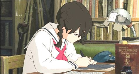 Studying Gif, Lo-fi Wallpaper, From Up On Poppy Hill, Book Gif, Poppy Hill, Up On Poppy Hill, Pixel Art Background, Ghibli Movies, Aesthetic Gif