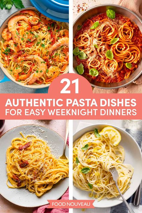 Authentic Italian pasta dishes are perfect for weeknight dinners: simple ingredients create irresistible dishes the whole family will love. Find delicious inspiration in this pasta recipe collection! Authentic Pasta Dishes, Authentic Italian Dinner Recipes, Favorite Italian Dishes, Easy Italian Pasta Dishes, Easy Authentic Italian Recipes, Healthy Authentic Italian Recipes, Classic Italian Pasta Recipes, Vegetarian Italian Dishes, Elegant Pasta Dishes