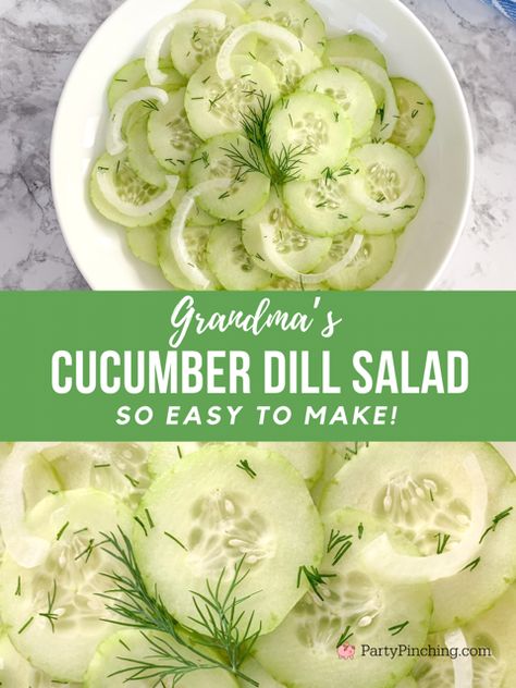 Grandma's Cucumber Dill Salad, classic cucumber dill salad, fast and easy cucumber dill and onion salad recipe, best easy cucumber salad recipe, fast easy picnic food ideas, best picnic summer food recipe ideas Diced Cucumber Salad, Quick Pickled Cucumber Salad, Cucumber Salad Without Dill, Dill Vinegar, Creamy Dill Cucumber Salad, German Cucumber Dill Salad, Cucumber Salad Vinegar, Dill Salad, Cucumber Dill Salad