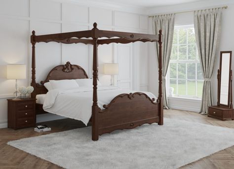 French Four Poster Bed - The Orleans Four Poster Bed | Revival Beds Bed Wood, Four Poster Bed, California King Bedding, King Size Mattress, Solid Wood Bed, Four Poster, Poster Bed, Panel Headboard, Hooker Furniture