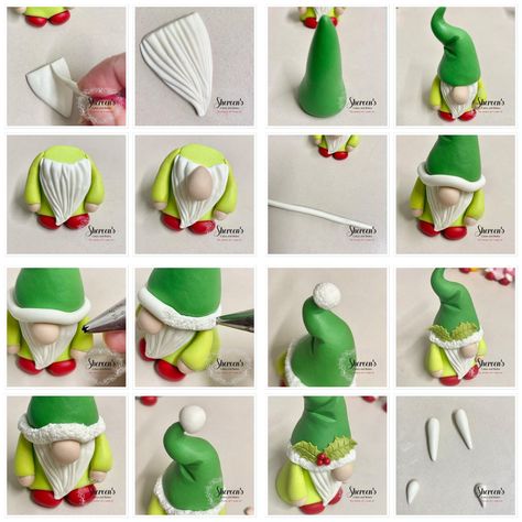 Polymer Clay Gnome Ornaments, Polymer Clay Gnome Tutorial, Easy Clay Gnome, Christmas Crafts Polymer Clay, Polymer Clay Christmas Gnomes, Gnome Clay Ideas, Polymer Clay Gonk, Polymer Clay Crafts Christmas Easy, Polymer Clay Gnomes Diy