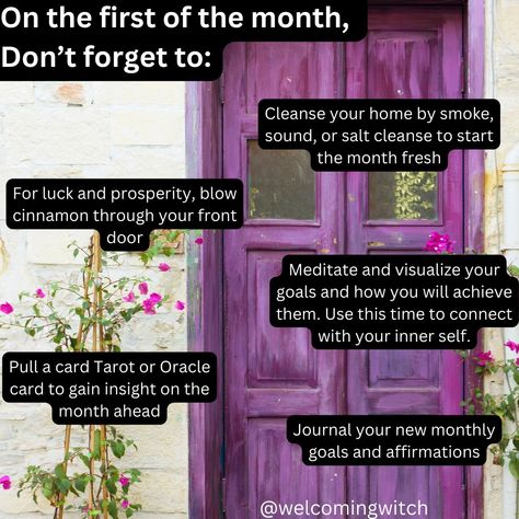 Don't forget to do some of these things on the first of the month! 💜 . . . . . . . . . #wiccansofinstagram #witchlife #witchesofinstagram #witch #witchcraft #wicca #wiccan #pagan #spiritual #spiritualawakening #Spirituality #witchessociety #witchytips #magic #babywitch #beginnerwitch #firstofthemonth #july1st #affirmations #monthlygoals #innerself Witch Things To Do On The First Of The Month, Witchy Things To Do On The First Of The Month, Witchy First Of The Month, End Of Month Witchcraft, First Of The Month Spells, First Of The Month Witchcraft, First Of Month Rituals, First Of The Month Rituals Witch, 1st Of The Month Rituals