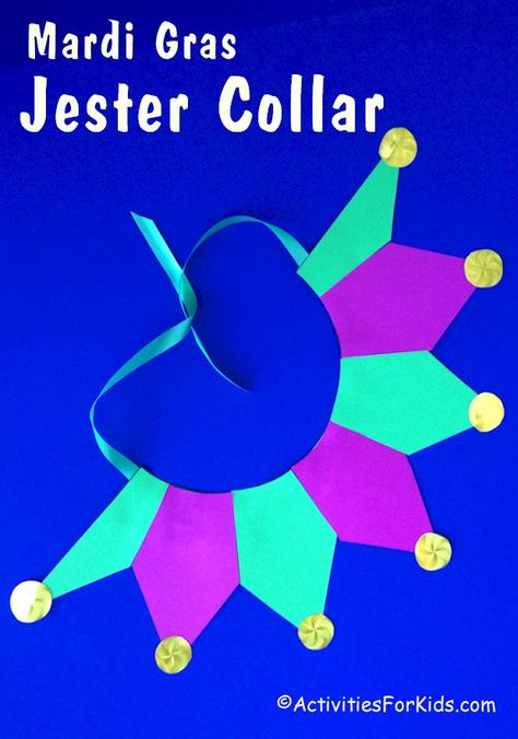 Get into the spirit of Mardi Gras this year with an easy to make Jester Collar.  Use for kids or adults and instructions include a Jester Collar pattern. Jester Collar, Mardi Gras Activities, Mardi Gras Hats, Mardi Gras Crafts, Jester Costume, Jester Hat, Pattern Activities, Masks Crafts, Felt Beads