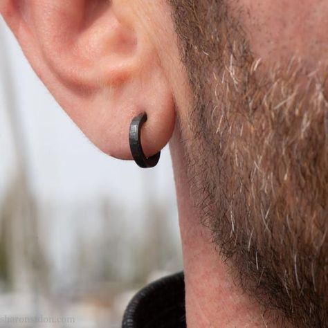 Black Hoop Earrings Men, Men With Earrings, Men’s Earrings, Mens Earings, Mens Hoop Earrings, Men Piercing, Guys Ear Piercings, Man Earrings, Black Earrings Men