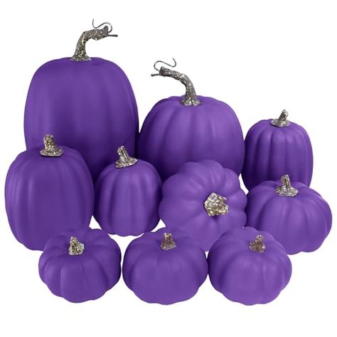 Winlyn 10 Pcs Assorted Size Purple Artificial Pumpkins Decorative Foam Pumpkins Faux Halloween Pumpkin Decor for Fall Harvest Autumn Wedding Thanksgiving Halloween Party Mantel Shelf Table Centerpiece Halloween Pumpkin Decor, Purple People, People Eater, Fake Pumpkins, Purple Pumpkin, Artificial Pumpkins, Foam Pumpkins, Artificial Fruit, Faux Pumpkins