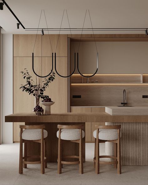 Wabi_sabi Modern OPEN KiTCHEN DESIGN CLIENT D Apartment In Senegal 🇸🇳 project in our contemporary wabi_sabi vision style 🔆 share your… | Instagram Japandi Kitchen Ideas, Modern Open Kitchen Design, Smart Kitchen Technology, Modern Open Kitchen, Baby Wooden Toys, Open Kitchen Design, Modern Kitchen Open, Modern Apartment Interior, Modern Contemporary Kitchen