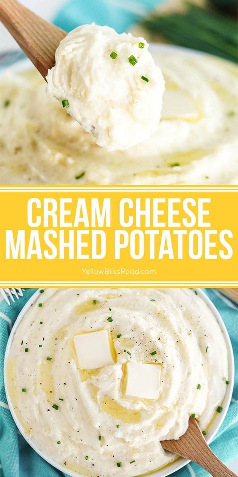 Yellow Mashed Potatoes, Mashed Potatoes Recipe Cream Cheese, Thanksgiving Mashed Potatoes Recipe, Cream Cheese Mashed Potatoes, Creamy Mashed Potatoes Recipe, Cream Cheese Potatoes, Potatoe Recipes, Homecoming 2024, Thanksgiving Meals