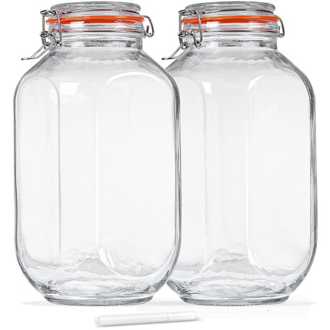 PRICES MAY VARY. ✿[Perfect Food Storage Set] These glass canning jars measures 5.8"Wx5.8" Wx11.5"H, a 3.3" mouth diameter. 1 gallon capacity, the perfect size to be used as storage jars for pantry and kitchen storage, Ideal for storing pasta, flour, sugar, cereal, coffee, beans, candy, cookies, snacks ✿[Airtight Seal Lid] Each pickle jar comes with a hinged lid and silicone gasket that creates an airtight seal, ensuring contents remain fresher for longer while in storage, preserving aroma, flavo Pasta Flour, Sun Tea, Jars With Lids, Jar Design, Glass Jars With Lids, Glass Storage Jars, Pickle Jars, Glass Canisters, Candy Cookies