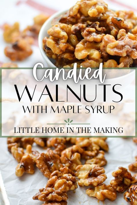 Candied Walnuts Easy Stovetop, Candied Walnuts Recipe, Candied Walnuts For Salad, Maple Syrup Candy, Candied Nuts Recipe, Walnut Dessert, Candied Walnut Recipe, Pretty Jars, Glazed Walnuts