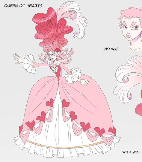 Alice In Wonderland Oc Art, Heart Outfit Drawing, Valentino Hazbin Hotel Redesign, Queen Of Hearts Character Design, Heart Art Reference, Queen Of Hearts Oc, Heart Character Design, Wonderland Character Design, Pink Character Design