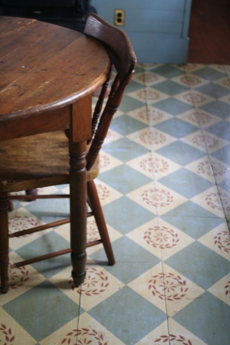 More favorite painted floors! Painted Wood Laminate Floors, Painted Wood Floor Pattern, Painted Mudroom Floor, Hand Painted Tile Floor, Painted Pine Floors, Painted Tile Floor Kitchen, Painted Floors Wood, Painted Kitchen Floor, Painted Floor Designs